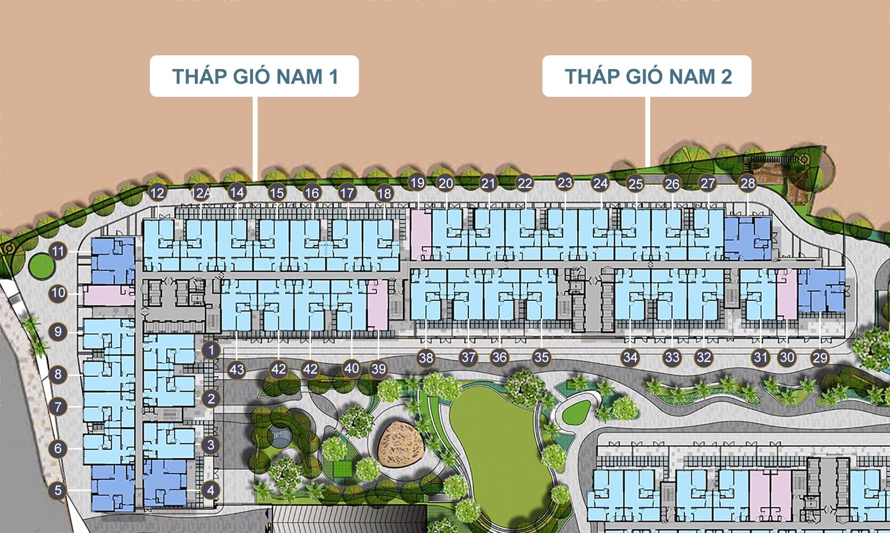 Mặt bằng tháp gió nam chung cư The Gió Riverside An Gia Bình Dương